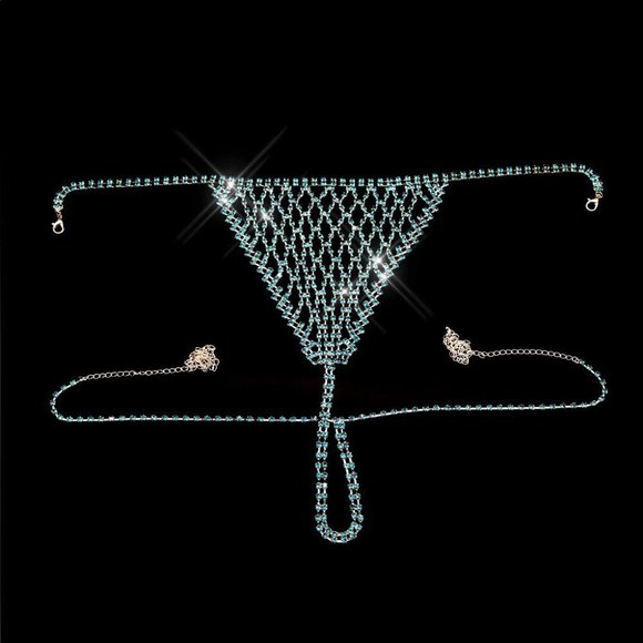 NEW Sparkling Bling Swarovski Crystal Rhinestone Aqua Blue Bikini Thong … - Picture 2 of 2